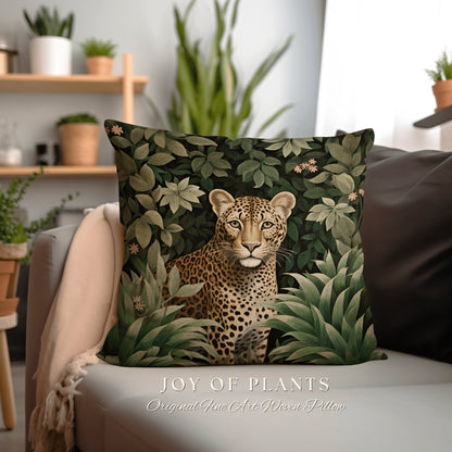 Jungle Pillow Leopard Decor | William Morris Inspired Pillow Woodland Decor Pillow Maximalist Decor Throw Pillow Botanical Leopard Pillow |