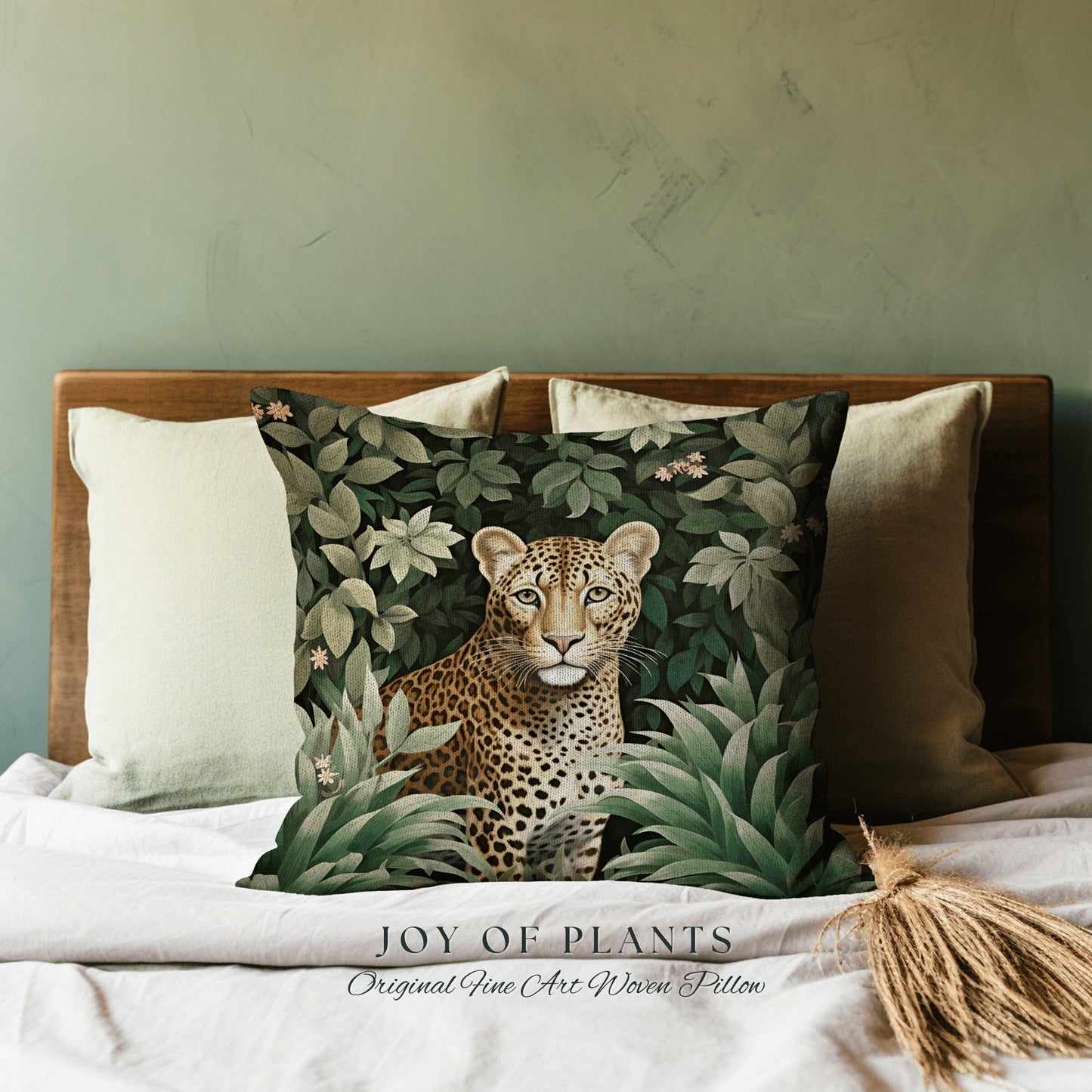 Jungle Pillow Leopard Decor | William Morris Inspired Pillow Woodland Decor Pillow Maximalist Decor Throw Pillow Botanical Leopard Pillow |