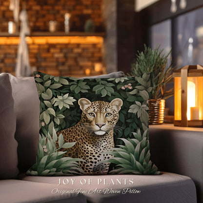 Jungle Pillow Leopard Decor | William Morris Inspired Pillow Woodland Decor Pillow Maximalist Decor Throw Pillow Botanical Leopard Pillow |