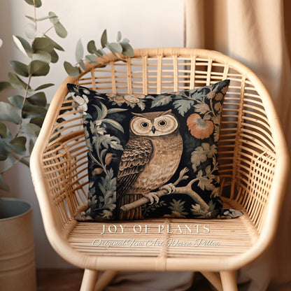 Woodland Owl Throw Pillow | William Morris Inspired Throw Pillow Woodland Forestcore Decor Pillow Maximalist Home Decor Throw Pillow Owl Art