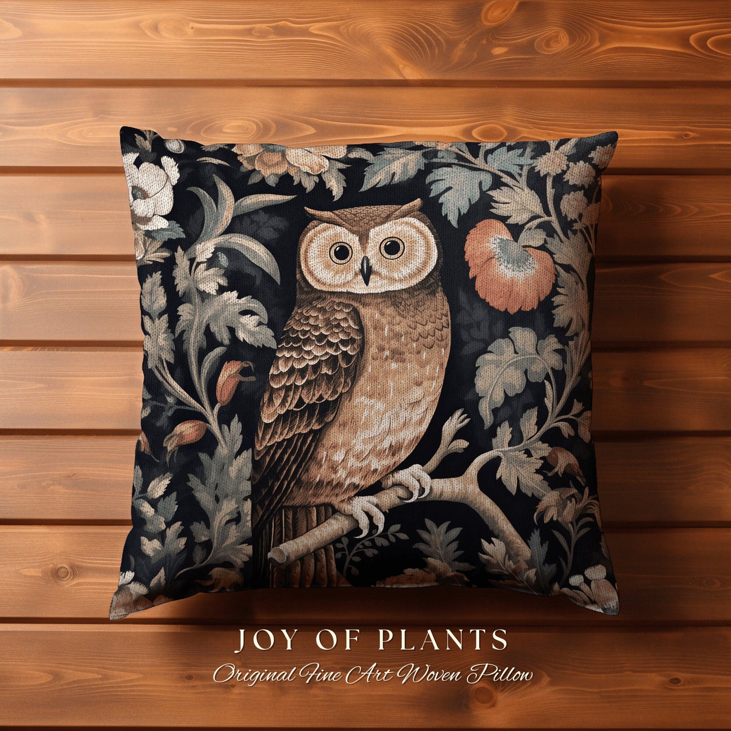 Woodland Owl Throw Pillow | William Morris Inspired Throw Pillow Woodland Forestcore Decor Pillow Maximalist Home Decor Throw Pillow Owl Art