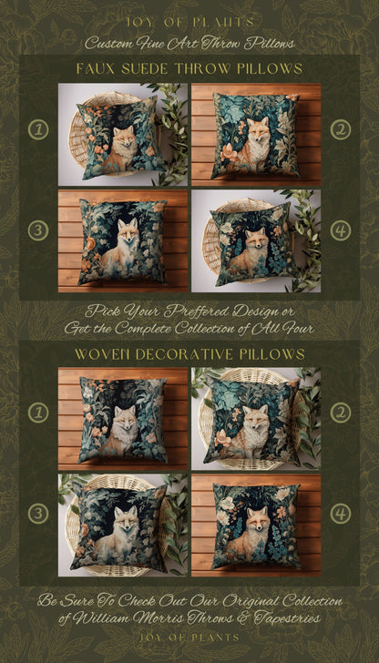 Fox Decoration Woven Pillow | William Morris Inspired Throw Pillow Woodland Forestcore Decor Pillow Maximalist Home Decor Throw Pillow Fox |