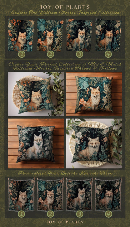 Fox Decoration Woven Pillow | William Morris Inspired Throw Pillow Woodland Forestcore Decor Pillow Maximalist Home Decor Throw Pillow Fox |