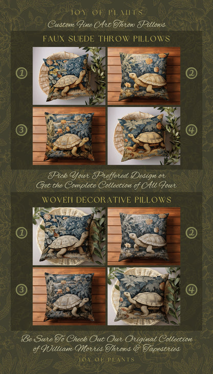 Fairycore Turtle Throw Pillow | William Morris Inspired Pillow Woodland Cottagecore Decor Pillow Maximalist Home Decor Morris Tortoise Decor