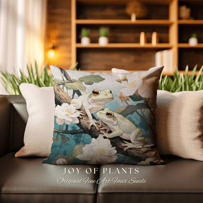 Frog Throw Pillow Woven | Pastel Botanical William Morris Inspired Pillow Botanical Decor Pillow Home Decor Throw Pillow Frog Cottage Core |