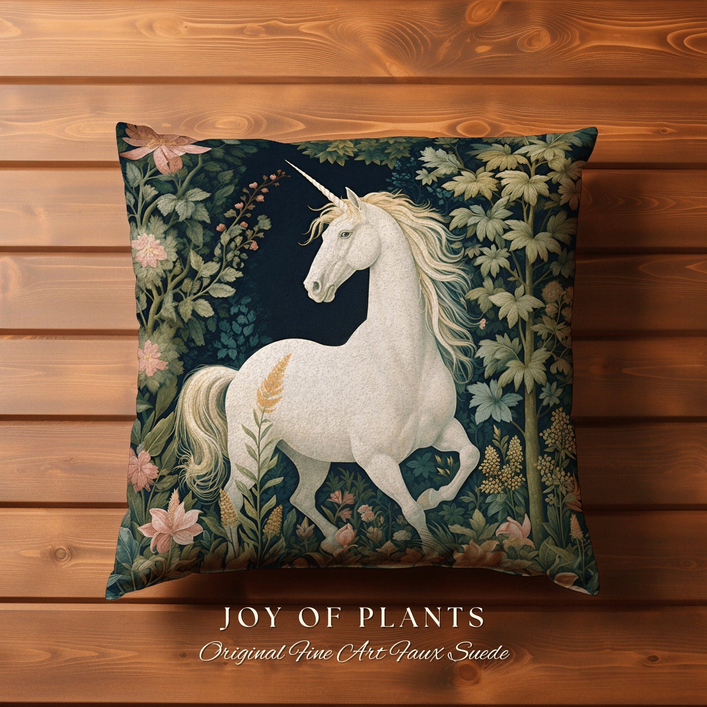 Fairycore Unicorn Pillow Woven | William Morris Inspired Pillow Woodland Decor Pillow Magical Home Decor Throw Pillow Botanical Unicorn Art