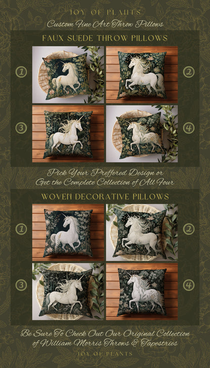 Medieval Unicorn Pillow Woven | William Morris Inspired Pillow Woodland Decor Pillow Magical Home Decor Throw Pillow Victorian Unicorn Art |