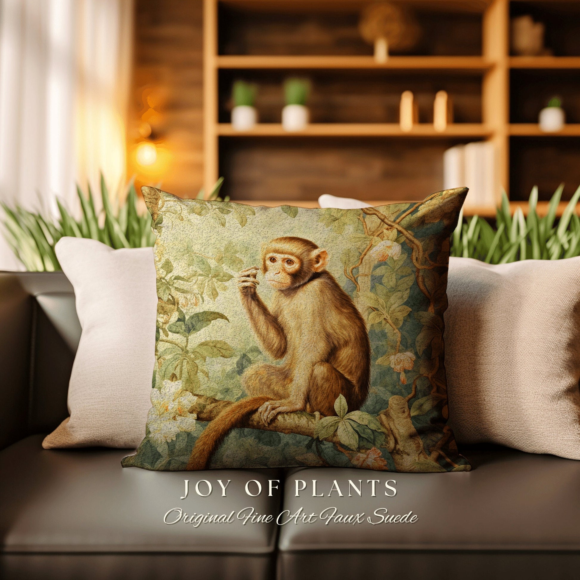 Vintage Jungle Monkey Pillow | William Morris Inspired Vintage Pillow Nature Pillow Pastel Decor Throw Pillow Botanical Monkey Pillow Woven