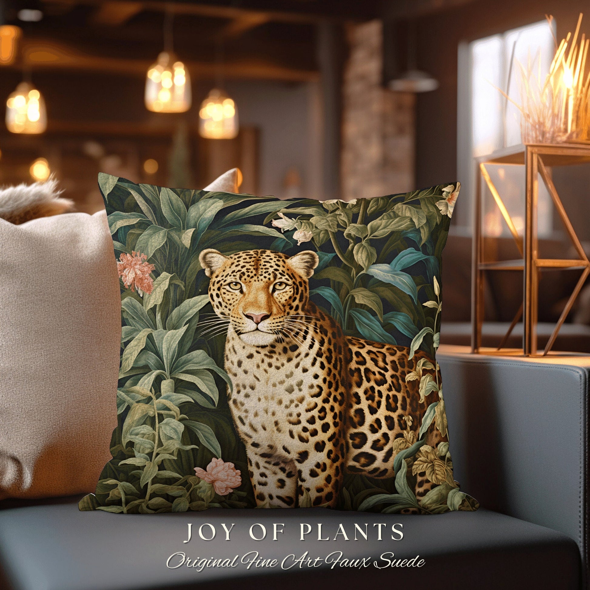 Botanical Jungle Pillow Leopard | William Morris Inspired Pillow Woodland Decor Pillow Maximalist Decor Throw Pillow Botanical Leopard Decor