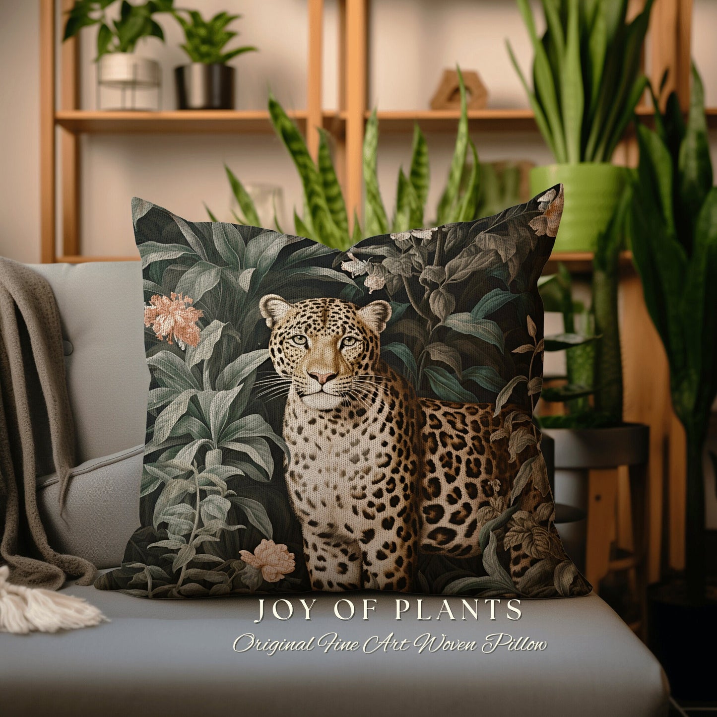 Botanical Jungle Pillow Leopard | William Morris Inspired Pillow Woodland Decor Pillow Maximalist Decor Throw Pillow Botanical Leopard Decor