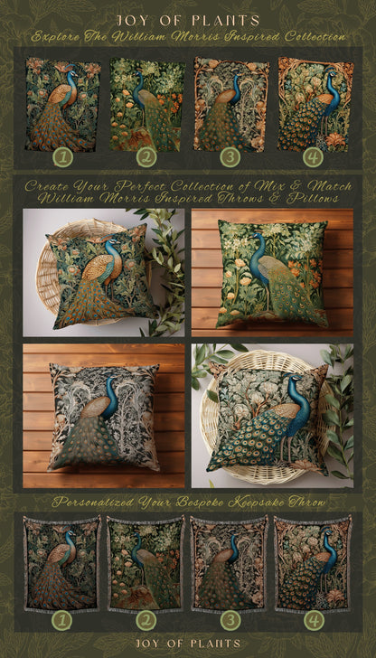 Woven Peacock Throw Pillow | William Morris Inspired Fox Pillow Eccentric Decor Pillow Maximalist Decor Throw Pillow Botanical Peacock Art