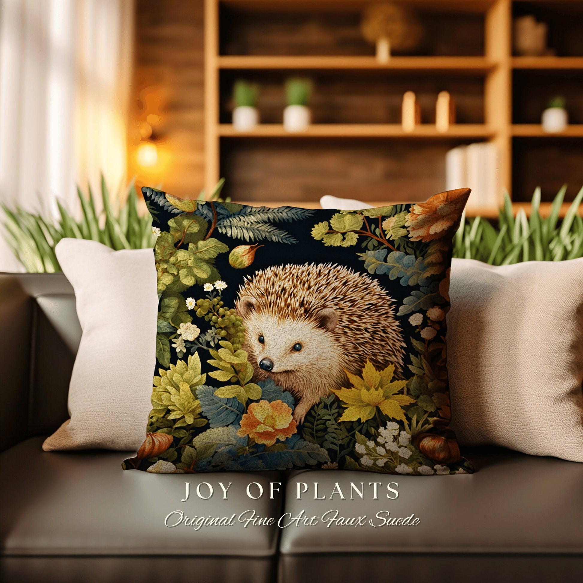 Morris Style Hedgehog Throw Pillow | William Morris Inspired Pillow Vintage Forestcore Throw Pillow Home Decor Custom Morris Style Hedge Hog