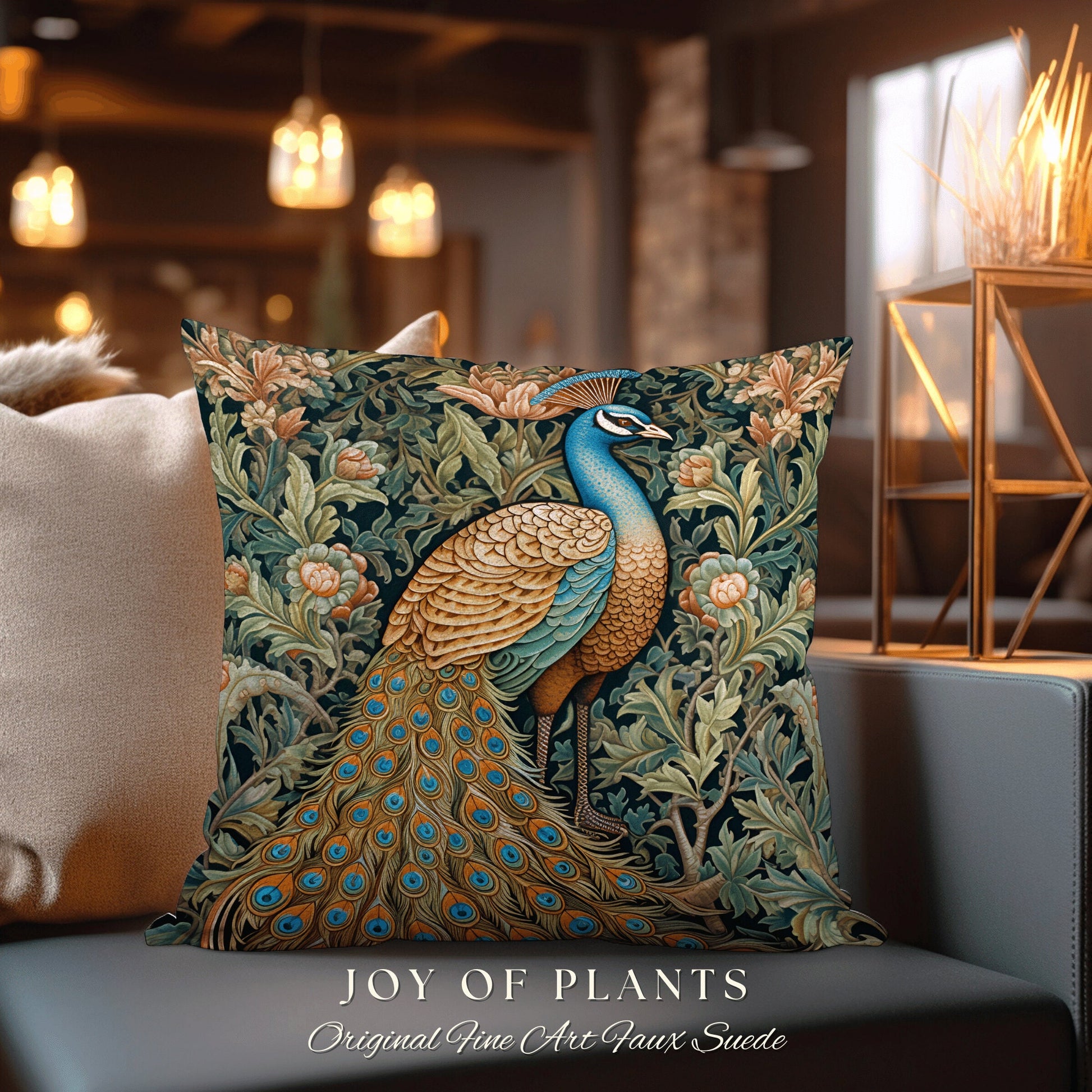 Woven Peacock Throw Pillow | William Morris Inspired Fox Pillow Eccentric Decor Pillow Maximalist Decor Throw Pillow Botanical Peacock Art