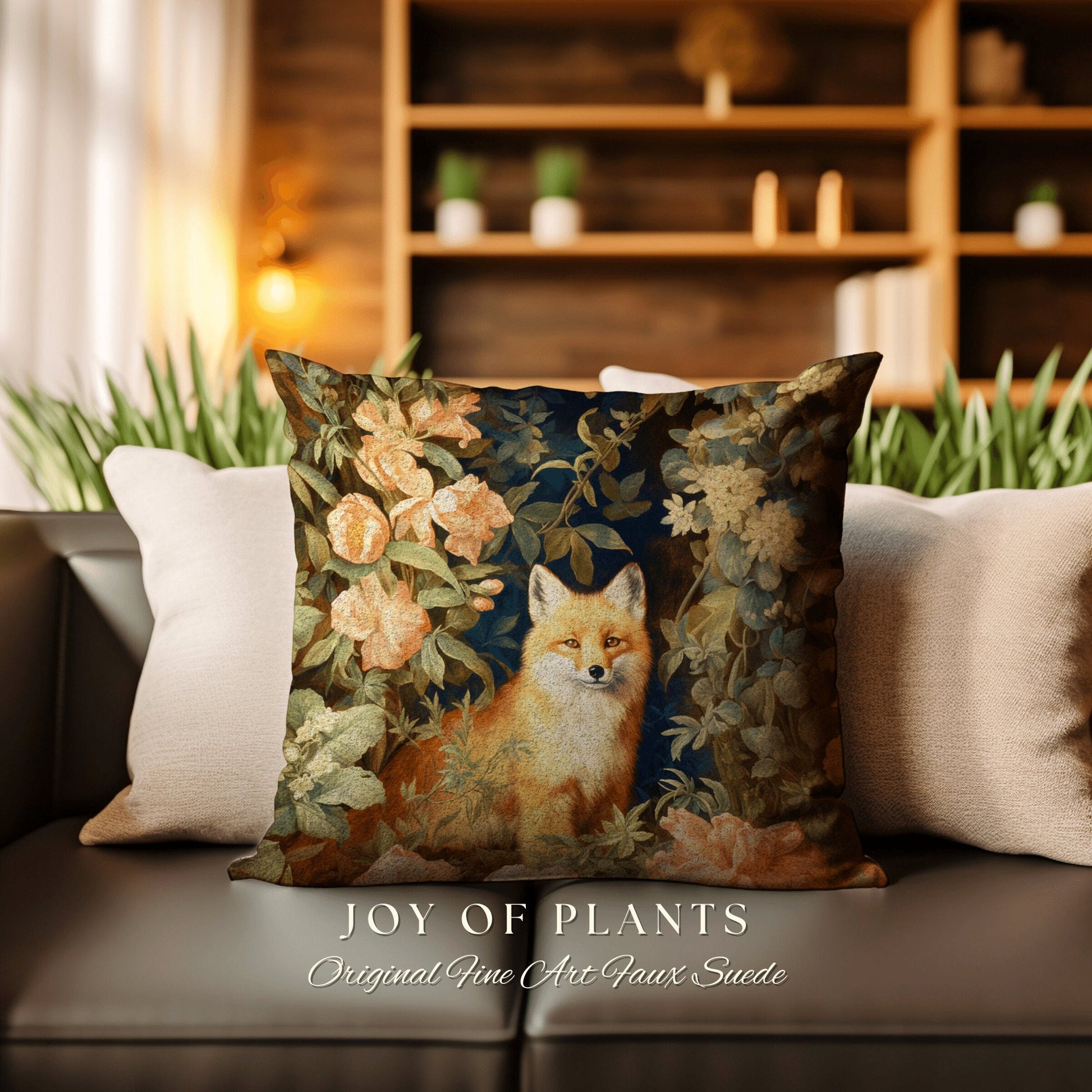 Floral Pastel Fox Pillow | William Morris Inspired Throw Pillow Woodland Forestcore Decor Pillow Maximalist Home Decor Throw Pillow Fox Art