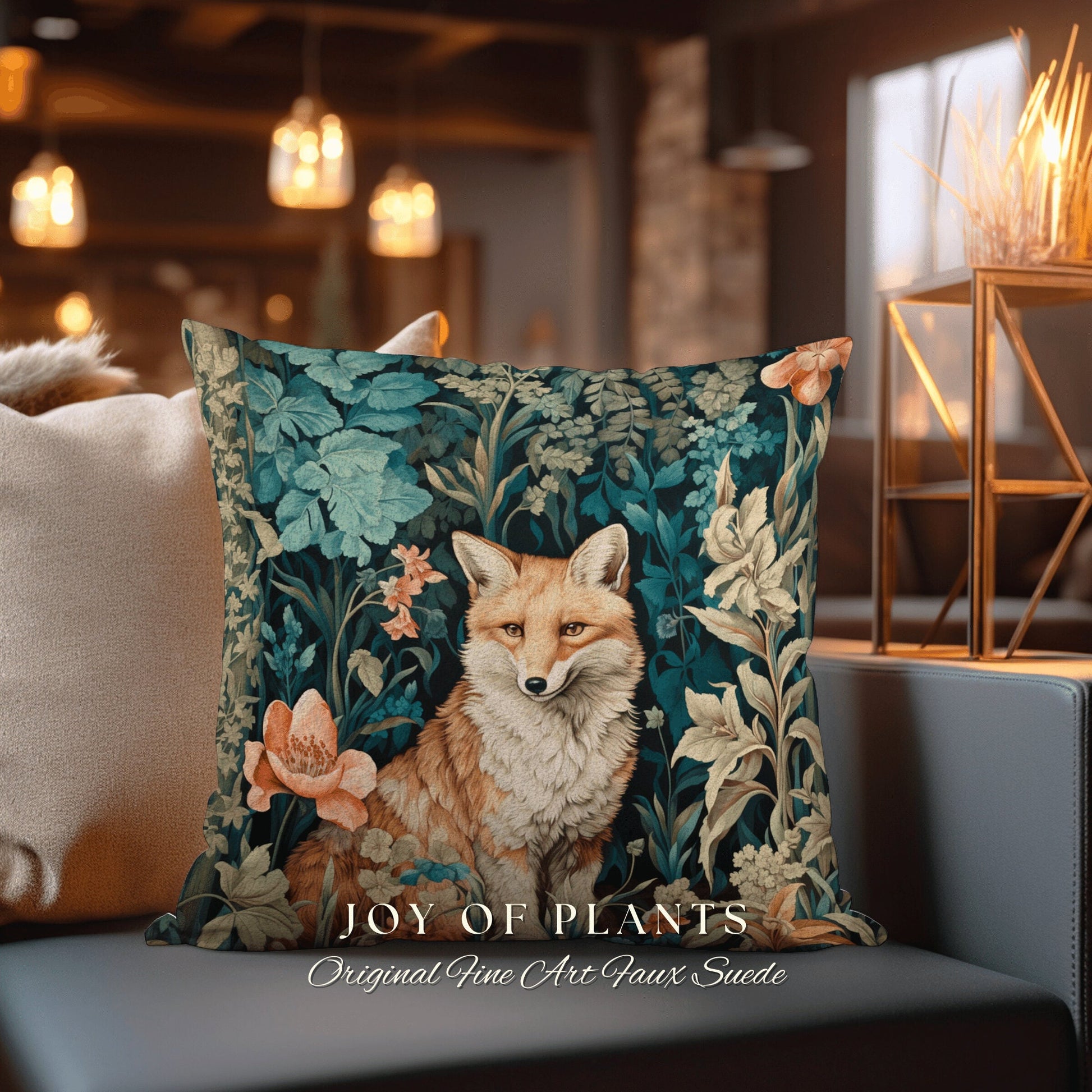 Fox Decoration Woven Pillow | William Morris Inspired Throw Pillow Woodland Forestcore Decor Pillow Maximalist Home Decor Throw Pillow Fox |