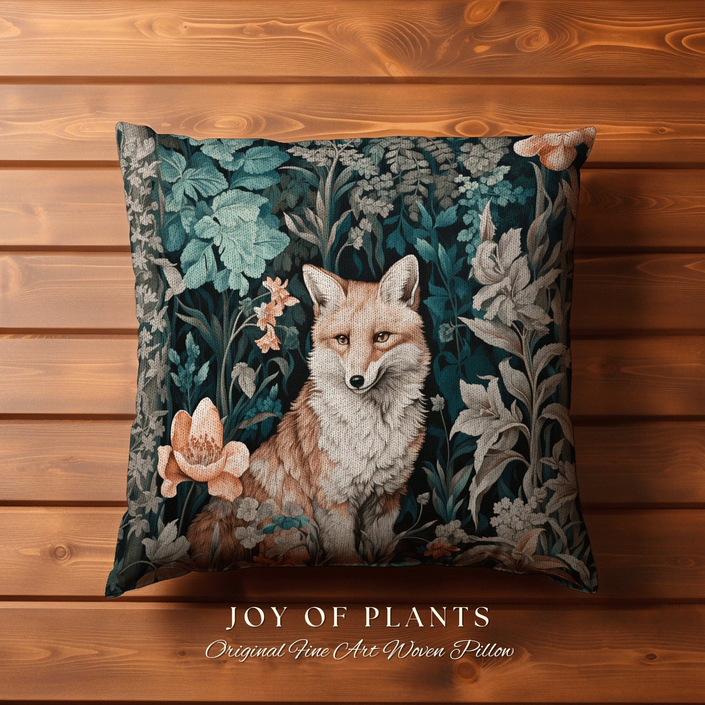 Fox Decoration Woven Pillow | William Morris Inspired Throw Pillow Woodland Forestcore Decor Pillow Maximalist Home Decor Throw Pillow Fox |