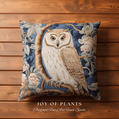 Owl Throw Pillow Woven Pastel | William Morris Inspired Throw Pillow Woodland Forestcore Decor Pillow Maximalist Home Decor Pastel Pillow |