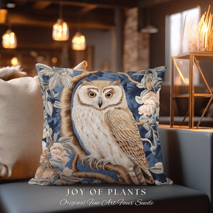 Owl Throw Pillow Woven Pastel | William Morris Inspired Throw Pillow Woodland Forestcore Decor Pillow Maximalist Home Decor Pastel Pillow |