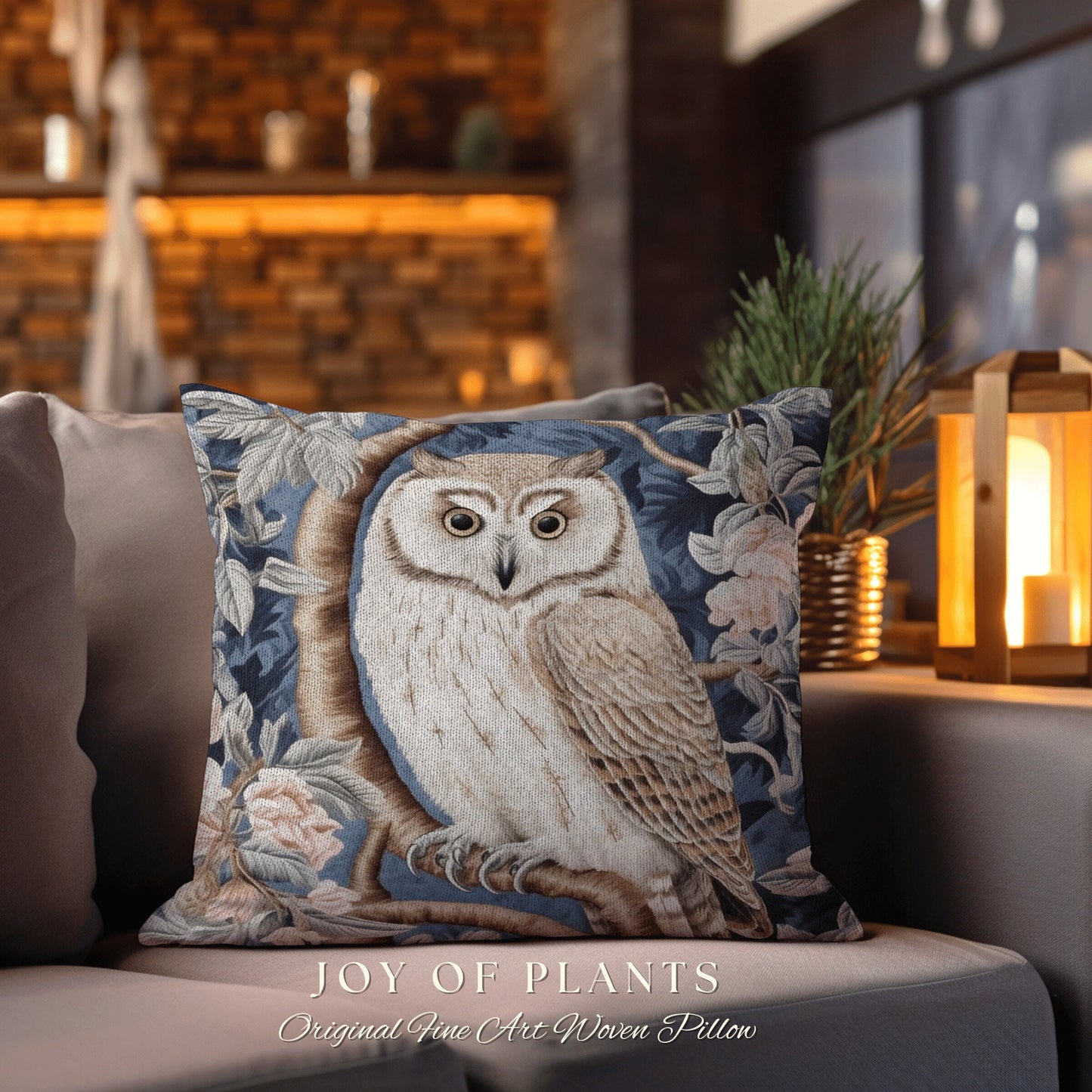 Owl Throw Pillow Woven Pastel | William Morris Inspired Throw Pillow Woodland Forestcore Decor Pillow Maximalist Home Decor Pastel Pillow |