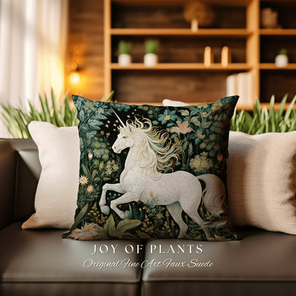 Medieval Unicorn Pillow Woven | William Morris Inspired Pillow Woodland Decor Pillow Magical Home Decor Throw Pillow Victorian Unicorn Art |