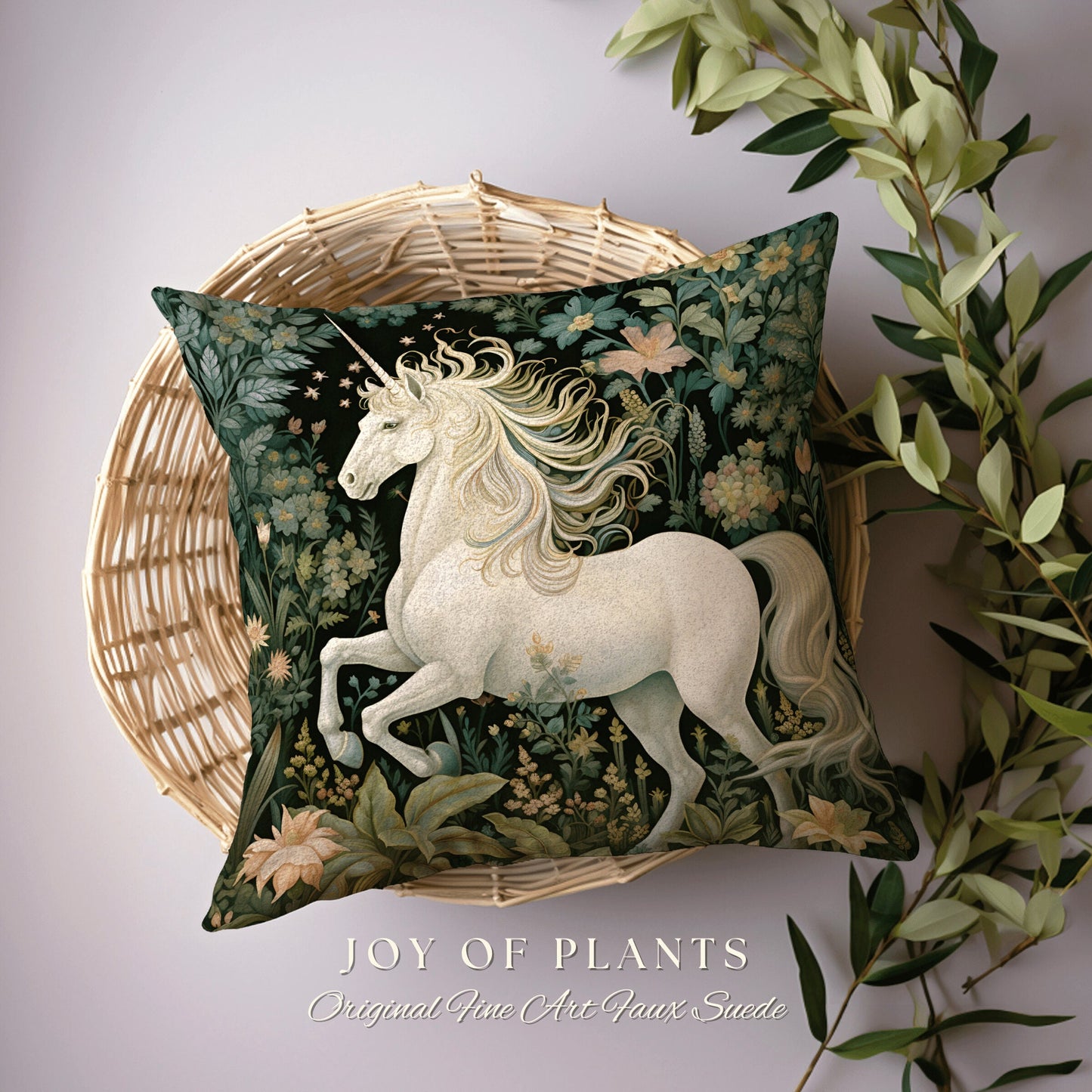 Medieval Unicorn Pillow Woven | William Morris Inspired Pillow Woodland Decor Pillow Magical Home Decor Throw Pillow Victorian Unicorn Art |