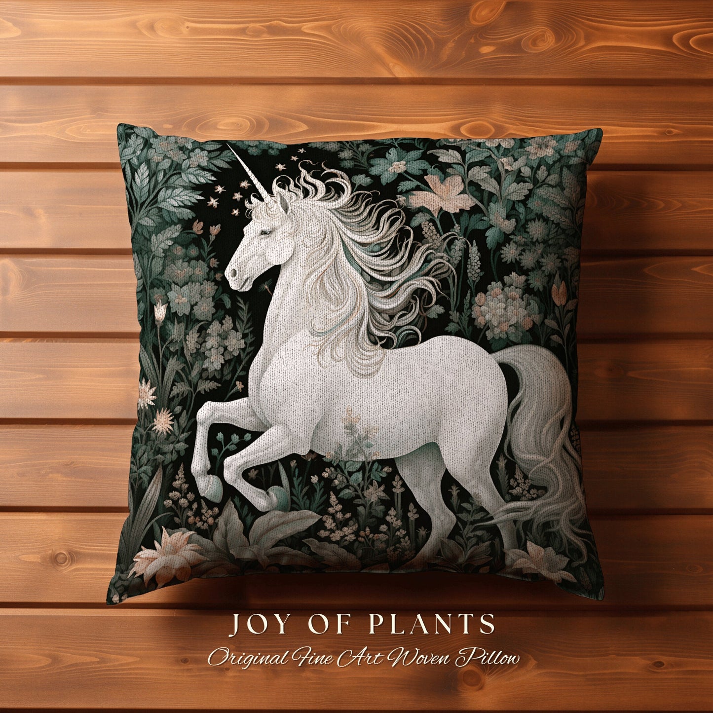 Medieval Unicorn Pillow Woven | William Morris Inspired Pillow Woodland Decor Pillow Magical Home Decor Throw Pillow Victorian Unicorn Art |