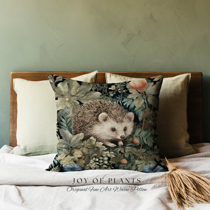 Woven Throw Pillow Morris Hedge Hog | William Morris Inspired Pillow Vintage Medieval Throw Pillow Home Decor Custom Morris Style Hedgehog |