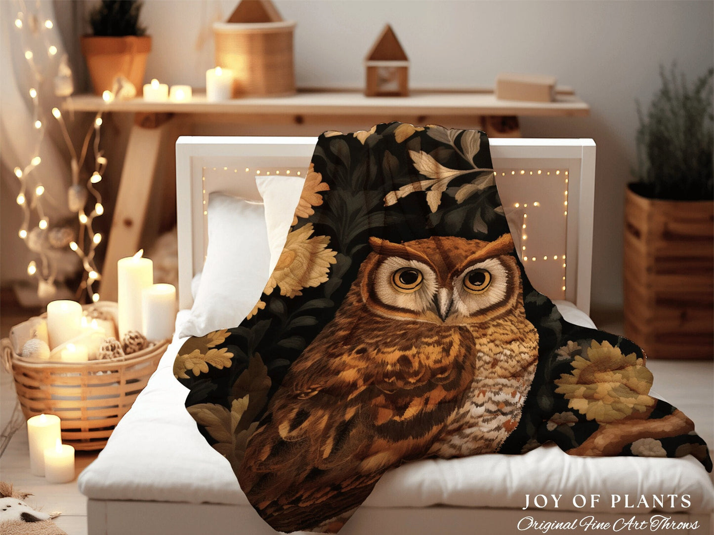 Whimsical Owl Vintage Tapestry | Vintage William Morris inspired Nature Blanket Woodland Botanical Maximalist Decor Woven Blanket Owl Throw