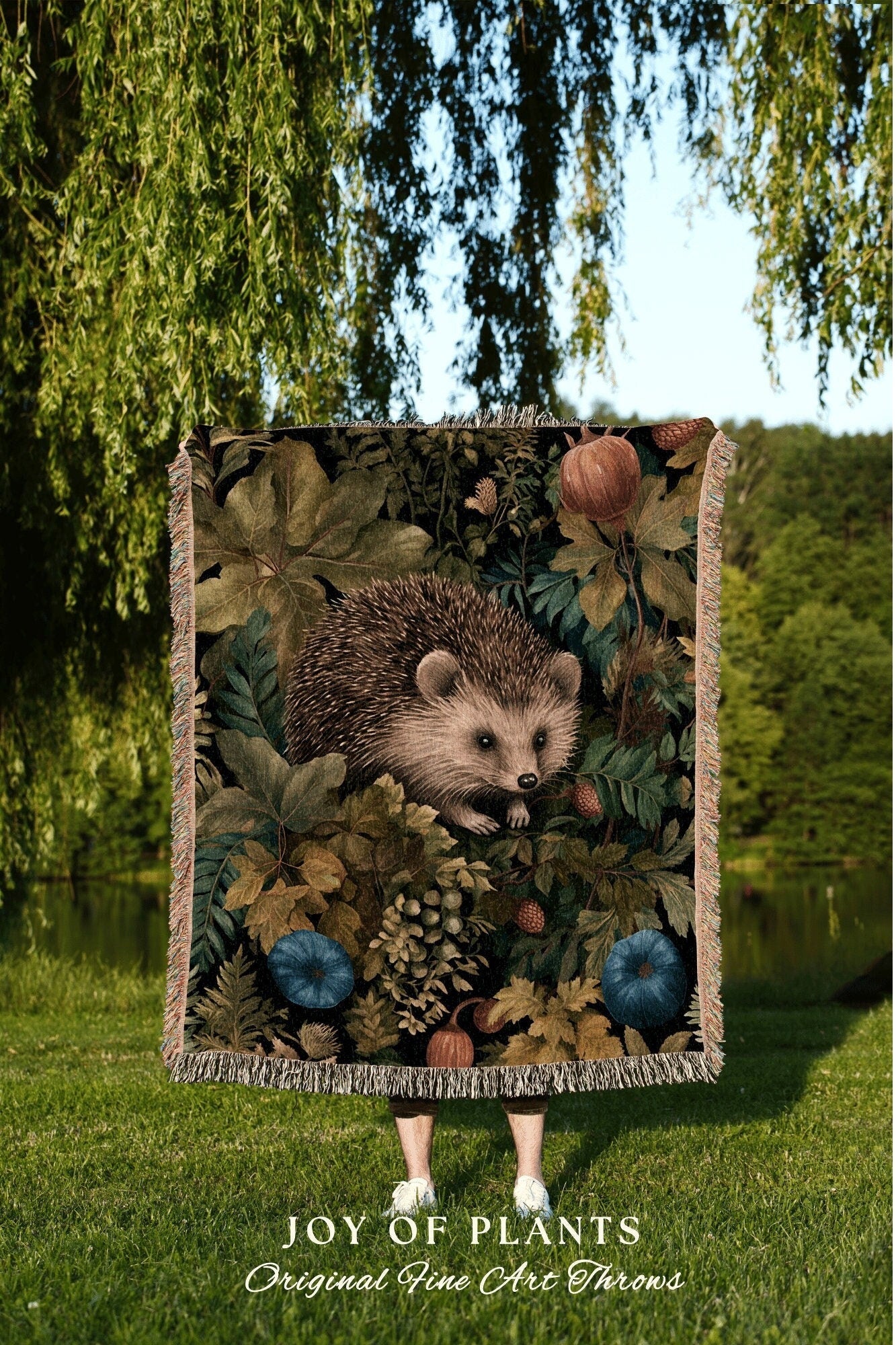 Woodland Mysticism Throw Blanket | William Morris inspired Nature Blanket Woodland Cottagecore Decor Woven Blanket Hedge Hog Decor Botanical