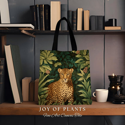 Botanical Leopard Tote Bag | William Morris Inspired Tote Bag Cottagecore Satchel Maximalist Tapestry Tote Woven Botanical Fairy Grunge Bag