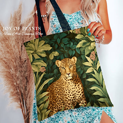 Botanical Leopard Tote Bag | William Morris Inspired Tote Bag Cottagecore Satchel Maximalist Tapestry Tote Woven Botanical Fairy Grunge Bag