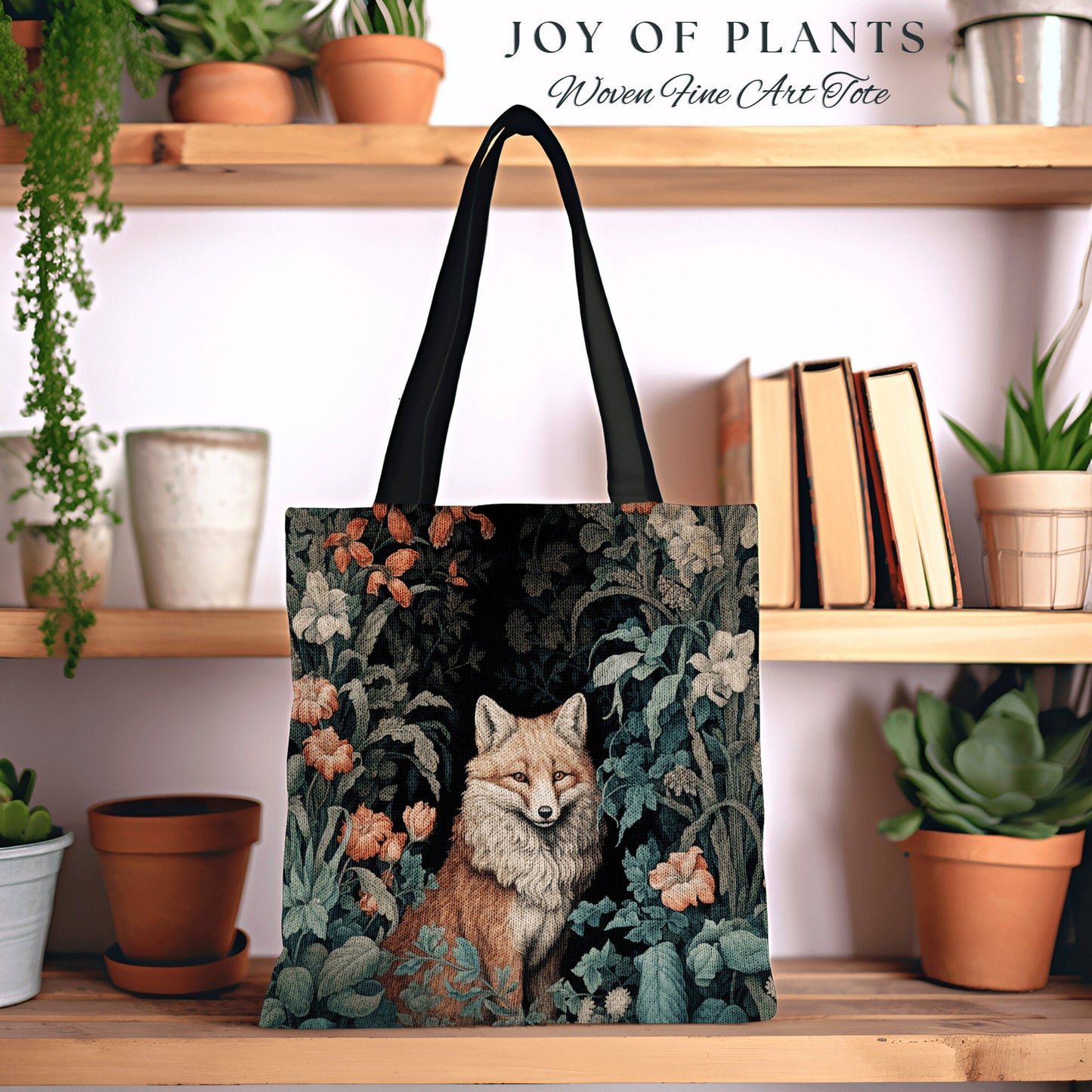 Witchy Woodland Fox Tapestry Tote | William Morris Inspired Tote Botanical Aesthetic Maximalist Tapestry Tote Woven Victorian Fairy Core Fox