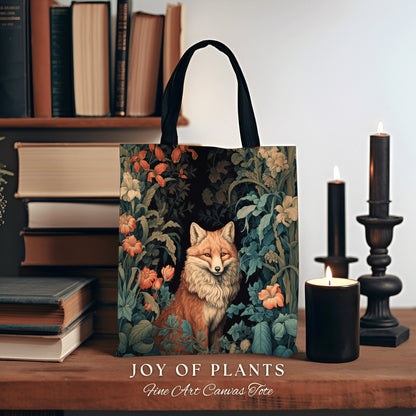 Witchy Woodland Fox Tapestry Tote | William Morris Inspired Tote Botanical Aesthetic Maximalist Tapestry Tote Woven Victorian Fairy Core Fox