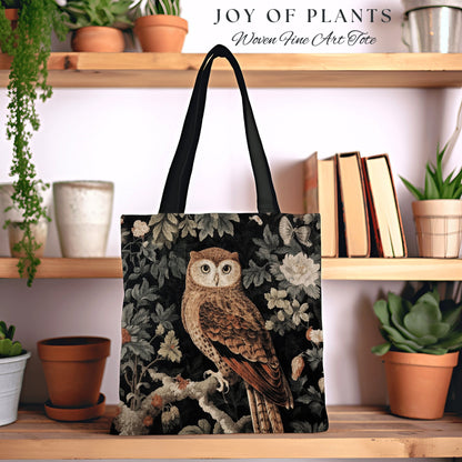 Whimsical Owl Tapestry Tote Woven | William Morris Inspired Tote Bag Aesthetic Botanical Tapestry Tote Woven Victorian Fairy Core Owl Tote |