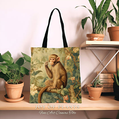 Victorian Monkey Tote Bag | William Morris Inspired Tote Bag Mushroomcore Satchel Maximalist Tapestry Tote Woven Victorian Fairy Grunge Bag