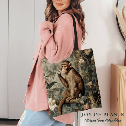 Victorian Monkey Tote Bag | William Morris Inspired Tote Bag Mushroomcore Satchel Maximalist Tapestry Tote Woven Victorian Fairy Grunge Bag