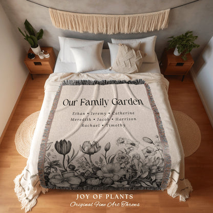 Our Family Garden Sentimental Throw | Personalized Meaningful Mom Custom Family Name Blanket Children's Names Grandmas Garden Thoughtful