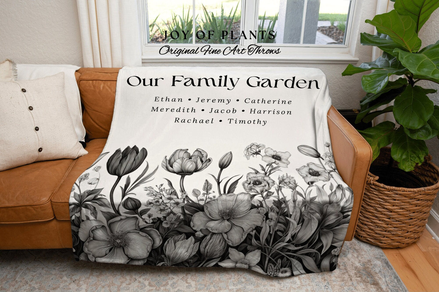 Our Family Garden Sentimental Throw | Personalized Meaningful Mom Custom Family Name Blanket Children's Names Grandmas Garden Thoughtful