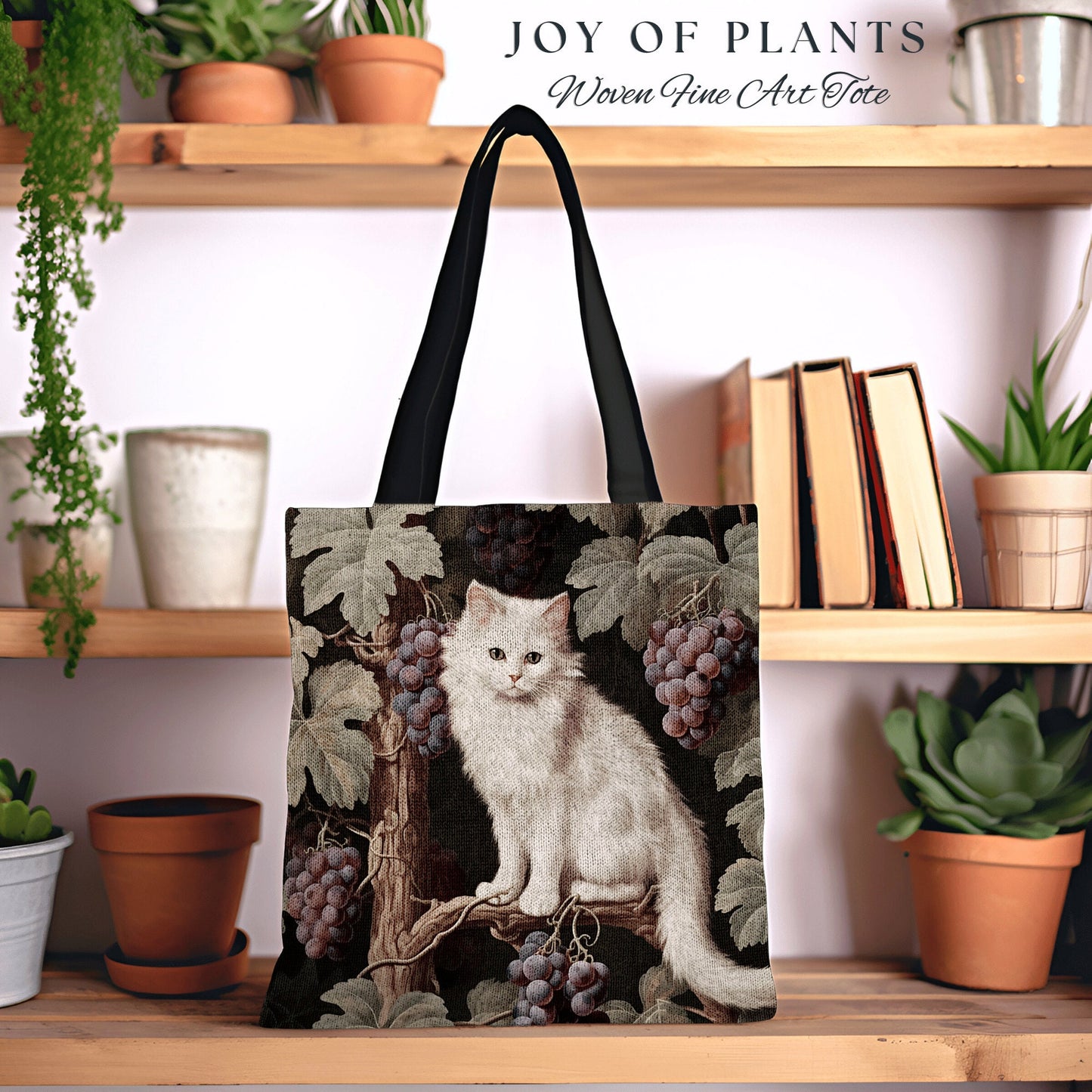 Victorian Gothic Cat Tote Bag Woven | William Morris Inspired Tote Bag Aesthetic Maximalist Tapestry Tote Woven Victorian Fairy Core Cat Bag