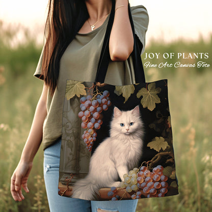 Dark Botanical Cat Tote Bag Woven | William Morris Inspired Tote Bag Aesthetic Tapestry Tote Woven Victorian Gothic Fairy Core Cat Tote Bag