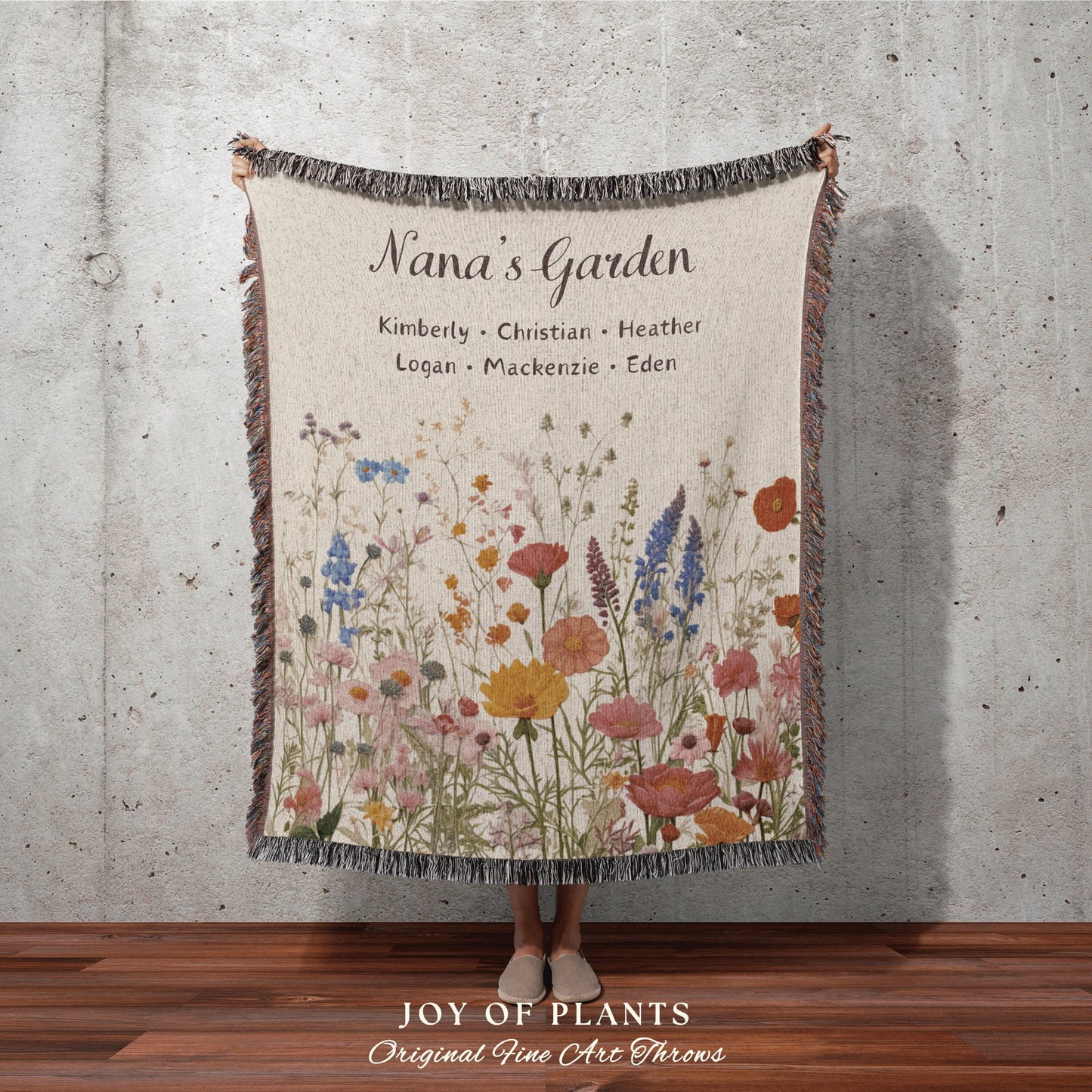 Grandparent's Day Woven Blanket | Personalized Family Name Tapestry Grandkid's Names Grandmas Garden Sentimental Gift for the Home Custom