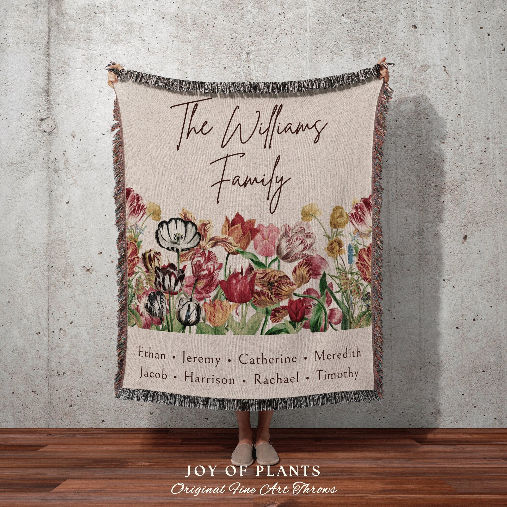 Boho Family Floral Blanket | Family Name Tapestry Grandkid's Names Grandmas Garden Thoughtful In-Law Gift for Mom Custom Throw Botanical |