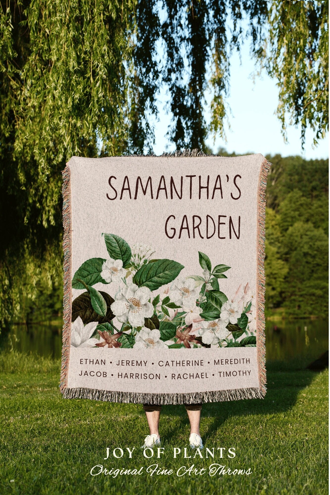 Personalized Garden Blanket | Custom Floral Mom Gift Custom Family Name Blanket Children's Names Grandmas Garden Thoughtful Family Gifts