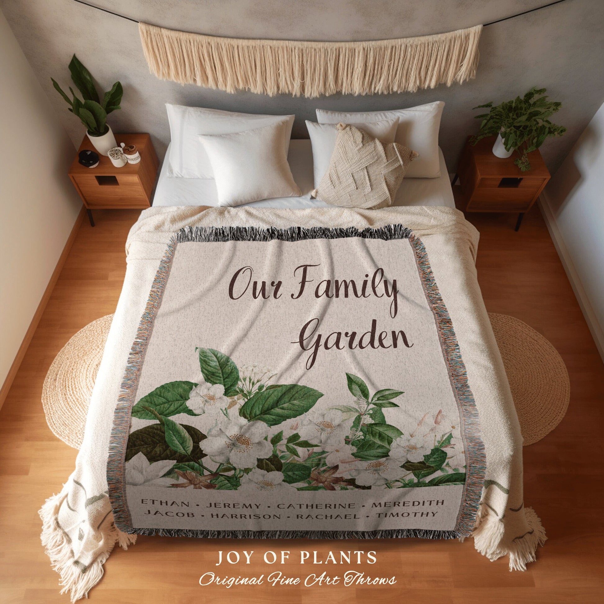 Floral Family Garden Blanket | Custom Mom Gift Custom Family Name Tapestry Grandkid's Names Grandmas Garden Thoughtful In-Law Gift Idea