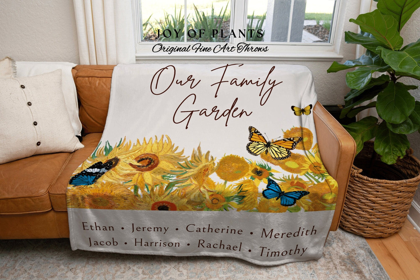 Our Family Garden Floral Blanket | Personalized Family Name Tapestry Grandchildren's Names Grandmas Garden Sentimental Gift for the Home |