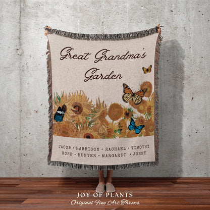 Grandmother's Garden Blanket | Personalized Family Name Tapestry Grandkid's Names Grandmas Garden Thoughtful In-Law Gift for Mom Custom |