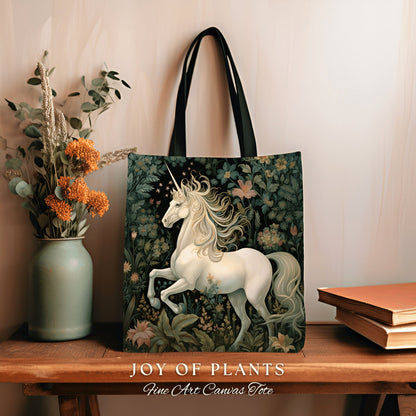 Fairycore Unicorn Woven Tote | William Morris Inspired Tote Bag Aesthetic Mystical Tapestry Tote Woven Victorian Fairy Core Folklore Tote |