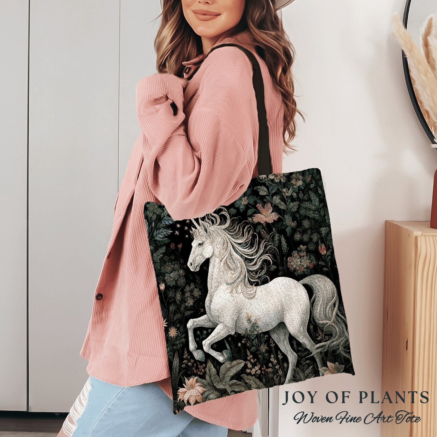 Fairycore Unicorn Woven Tote | William Morris Inspired Tote Bag Aesthetic Mystical Tapestry Tote Woven Victorian Fairy Core Folklore Tote |