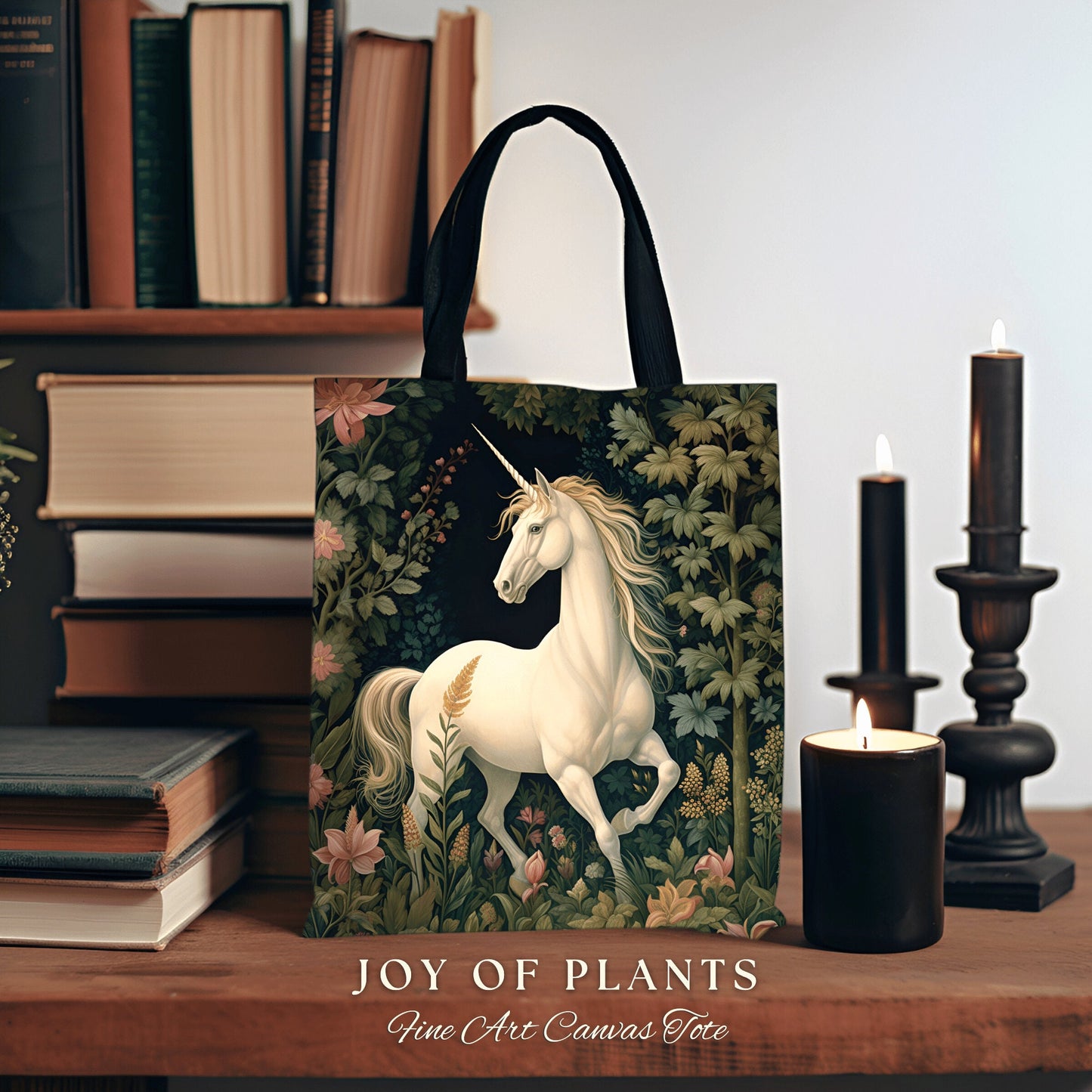 Mystic Unicorn Tapestry Tote | William Morris Inspired Tote Bag Aesthetic Mystical Tapestry Tote Woven Victorian Fairycore Folklore Tote Bag