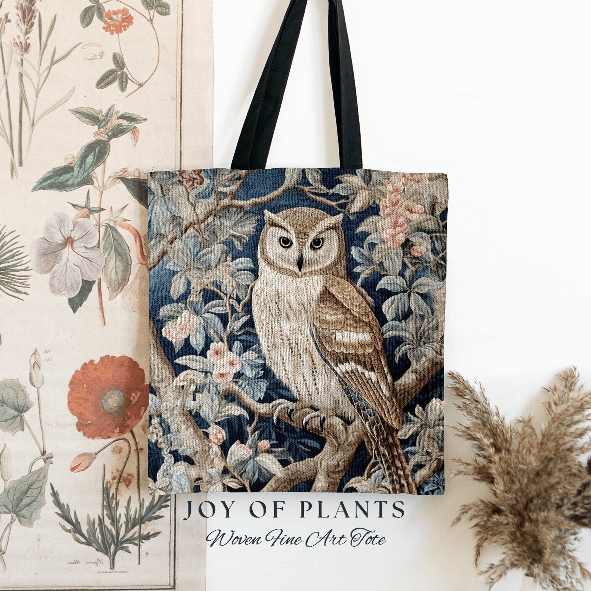 Victorian Gothic Owl Woven Tote | William Morris Inspired Tote Bag Pastel Goth Woodland Tapestry Tote Woven Victorian Fairy Core Owl Tote |